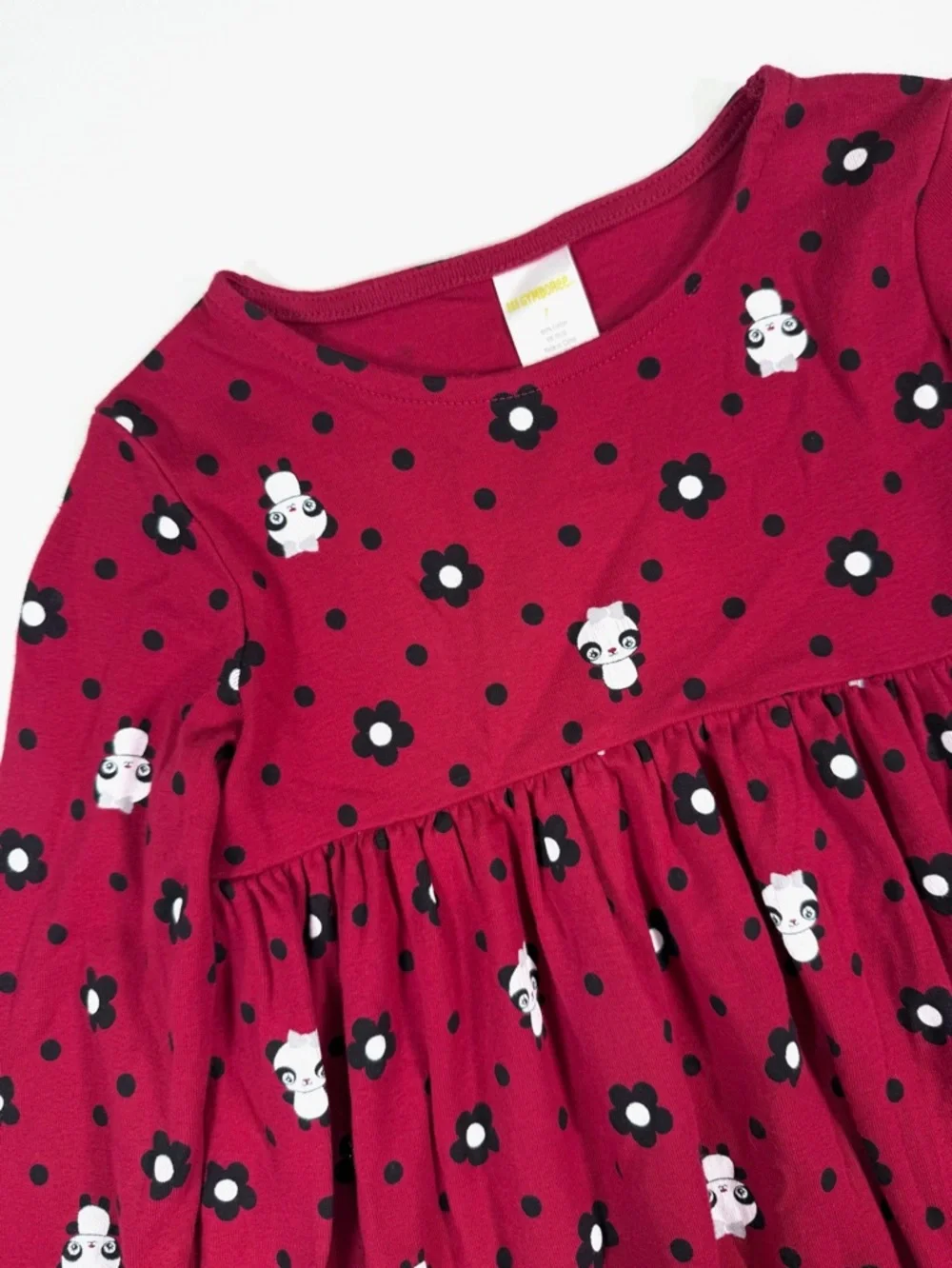 GYMBOREE Girls Floral Panda Dress Size‎ 7 Long Sleeve Cotton Skater Style 2009
